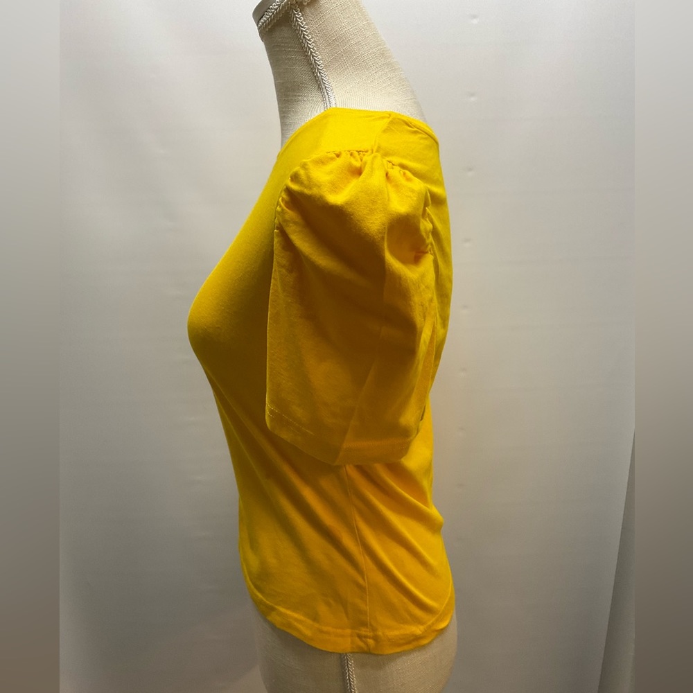 Derek Heart Yellow Shirt Top Puff Short Sleeve Blouse Size Large Cotton